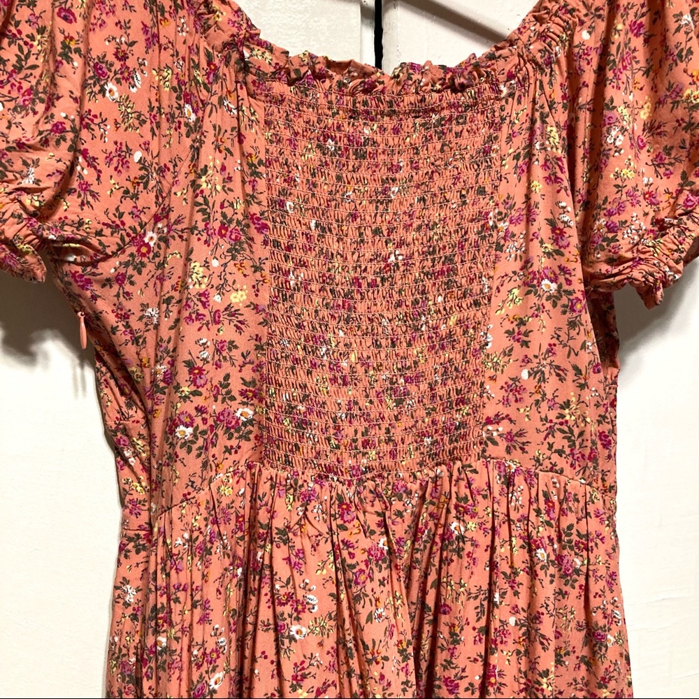 J. Crew Puff Sleeve Peasant Mini Dress in Soft Rayon, Peach Multi Floral, Size 2 - Picture 8 of 11